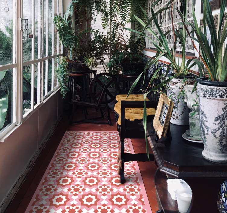 kitchen vinyl rug red squares tile carpet - TenStickers