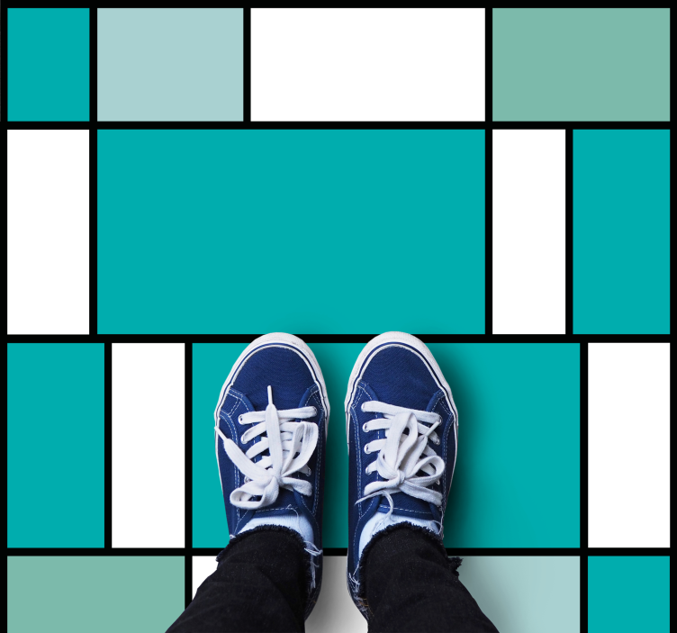 Blue Mondrian tiles geometric vinyl rug - TenStickers