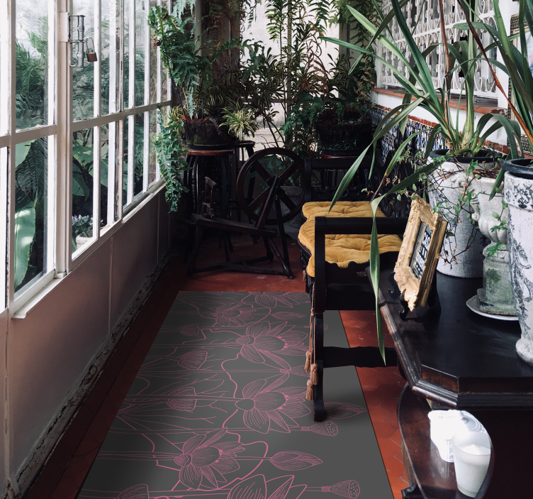 Lotus grey and pink floral vinyl rug - TenStickers