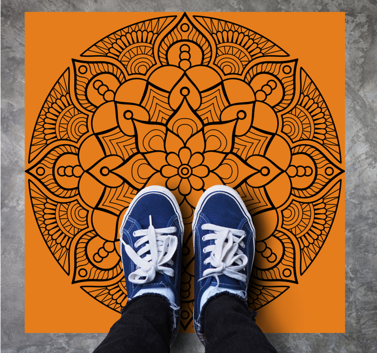 Mandala vinyl rug in orange mandala pattern - TenStickers