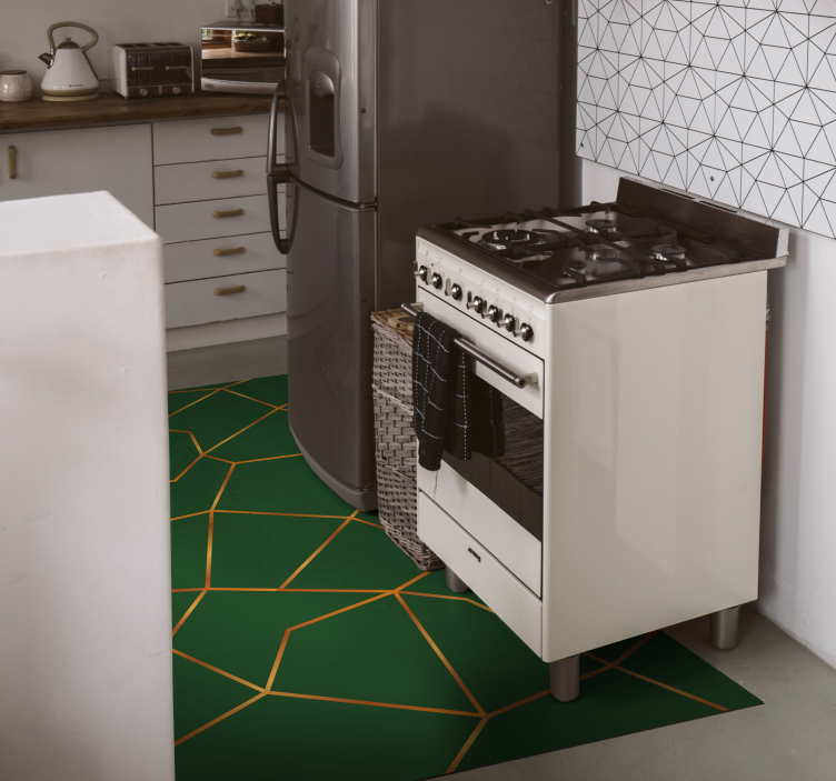 Marble vinyl rug with green geometric design - TenStickers