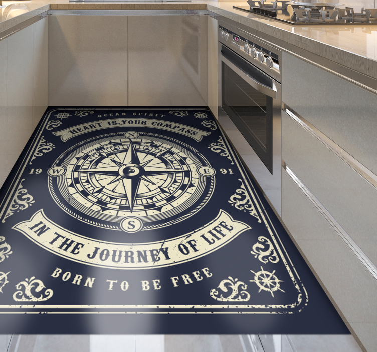 Mariner's compass kitchen floor tiles - TenStickers