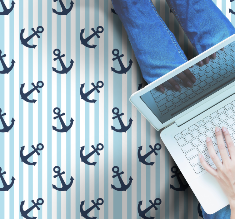 Maritime Anchor Motif stripes vinyl rug - TenStickers