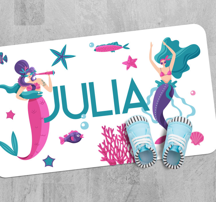 Mermaid adventure with name kids vinyl rug - TenStickers