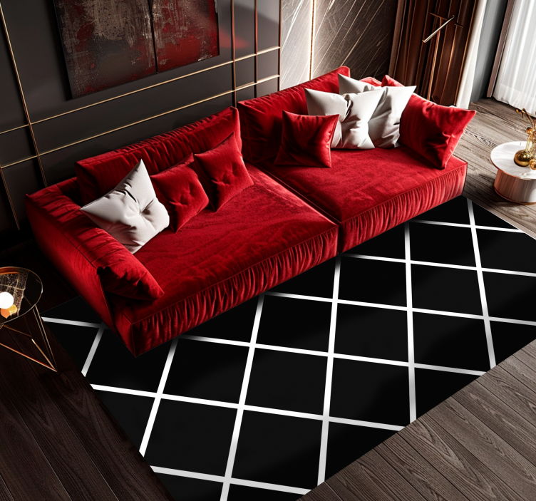 Modern geometric lines black vinyl rug - TenStickers