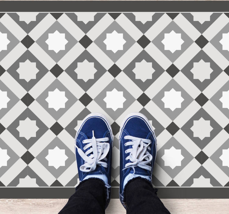 Modern grey geometric stars pattern tile kitchen vinyl rug - TenStickers