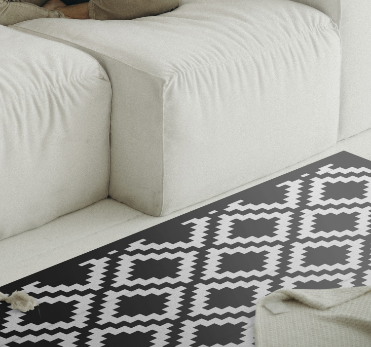 Monochrome Diamond Pattern living room vinyl rug - TenStickers