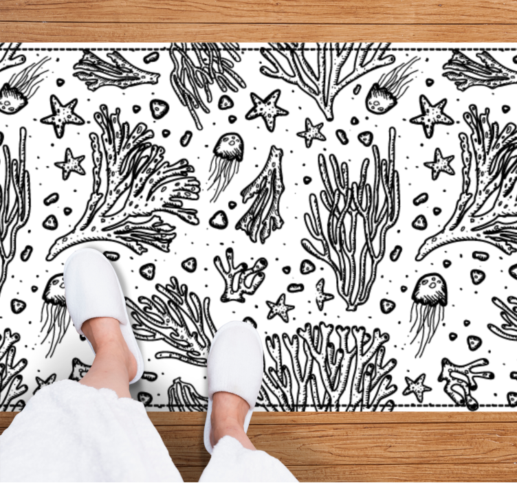 Monochrome ocean motif animal vinyl rug - TenStickers