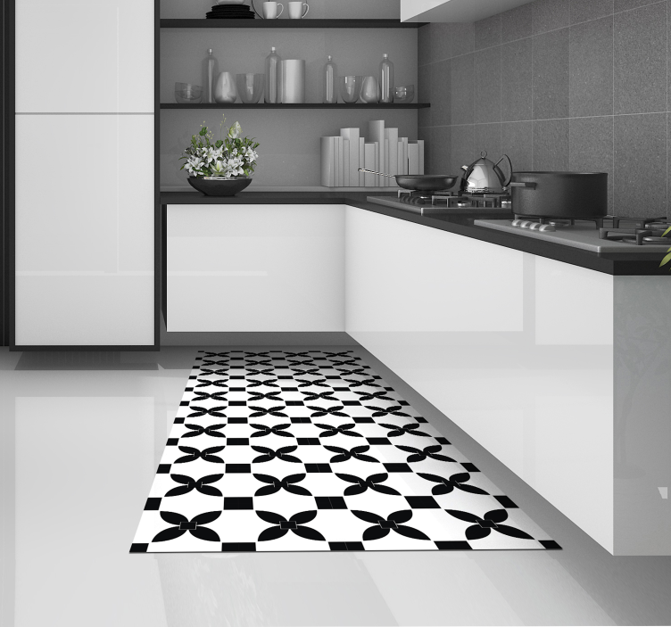 Monochrome Tiling kitchen vinyl rug - TenStickers