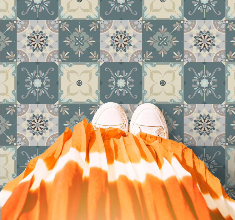 Mosaic vinyl rug with floral mosaic design - TenStickers