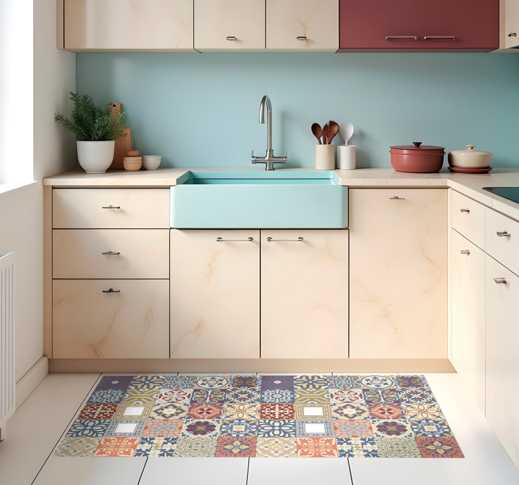 Multicolor hydraulic kitchen vinyl rug - TenStickers