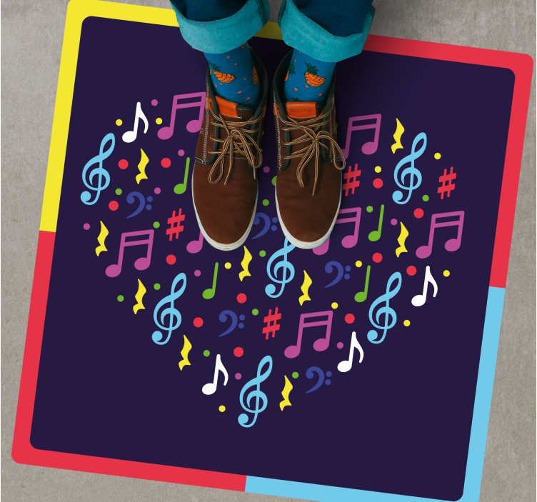 Musical Notes Heart teenage bedroom vinyl rug - TenStickers