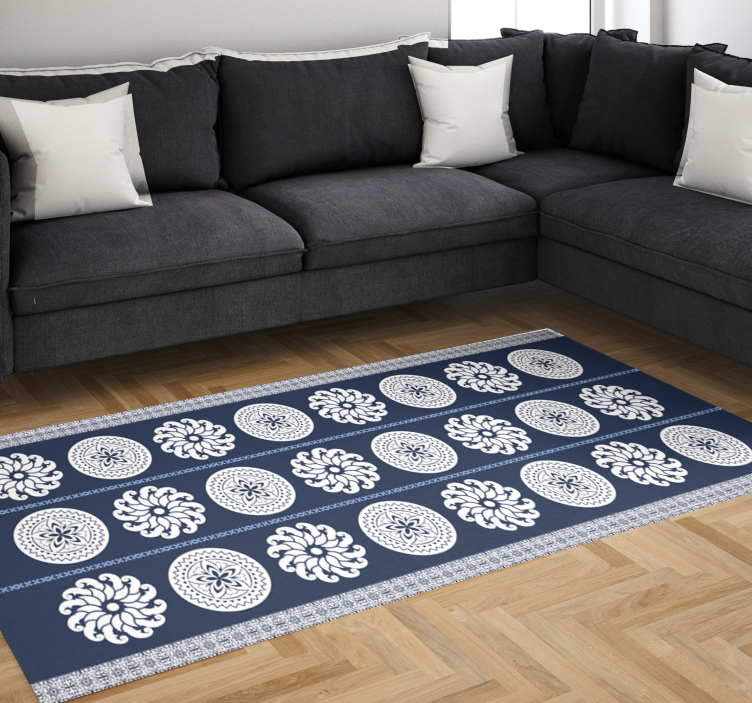 Navy blue patterns mandala vinyl rug - TenStickers