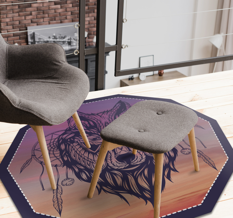 Octagonal Wolf Illustration animal vinyl rug - TenStickers