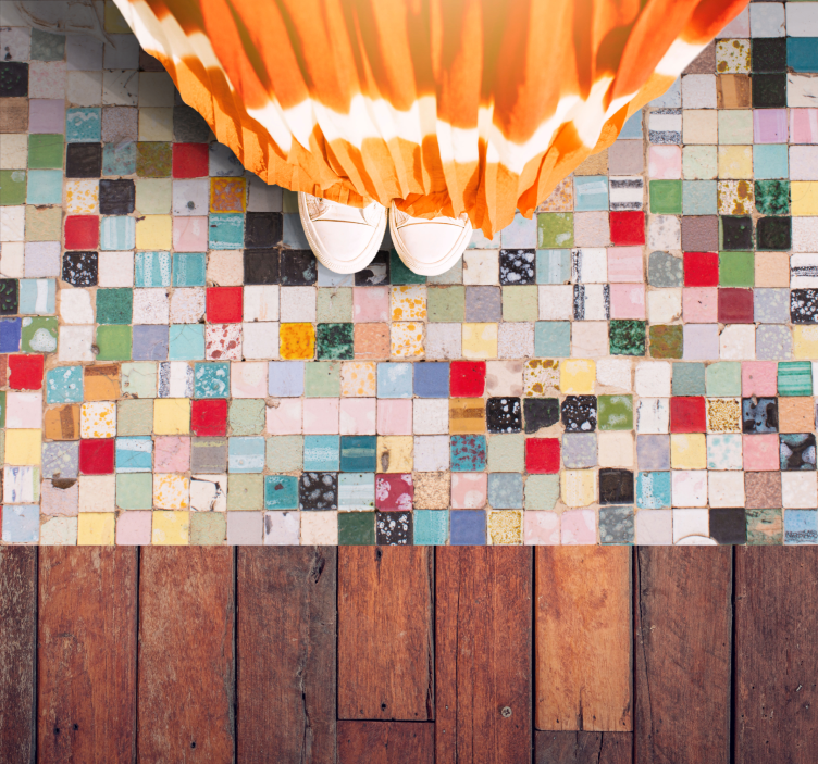 Old Colorful Tiles bathroom vinyl rug - TenStickers