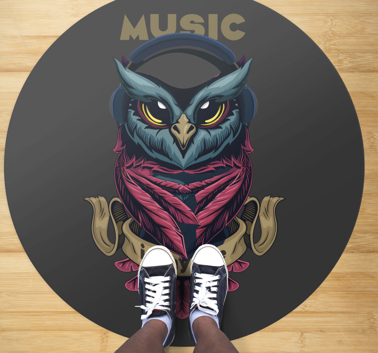 Owl Music Emblem teenage bedroom vinyl rug - TenStickers