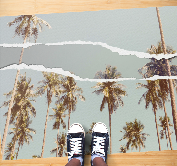 Palm trees image in torn paper style living rug - TenStickers