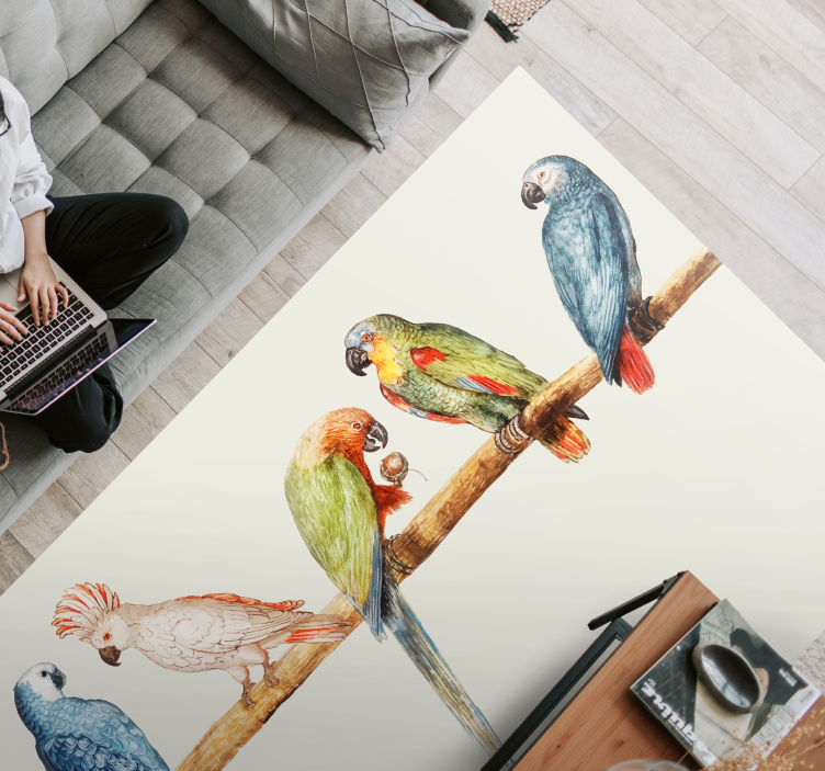 Parrot Perch Illustration animal vinyl rug - TenStickers