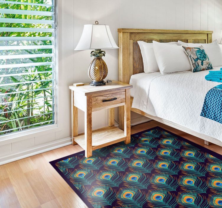 Peacock feather motif bedroom vinyl rug - TenStickers