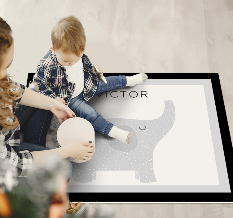 personalizable elephant  vinyl rug for kids - TenStickers