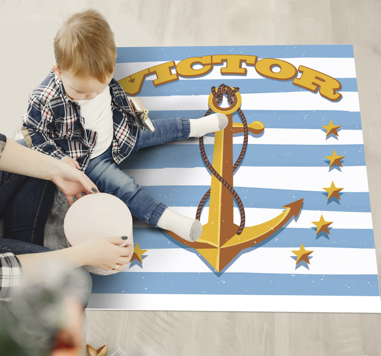 Personalized anchor kids vinyl rug with name - TenStickers