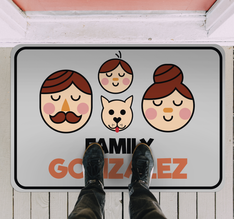 Personalized Family Illustration custom vinyl rug - TenStickers