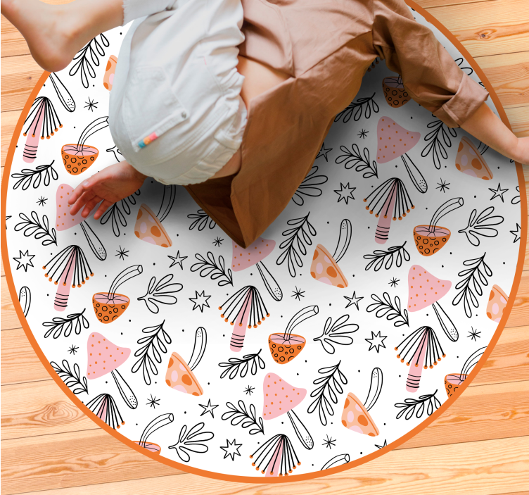 Nordic mushroom motif floral vinyl rug - TenStickers