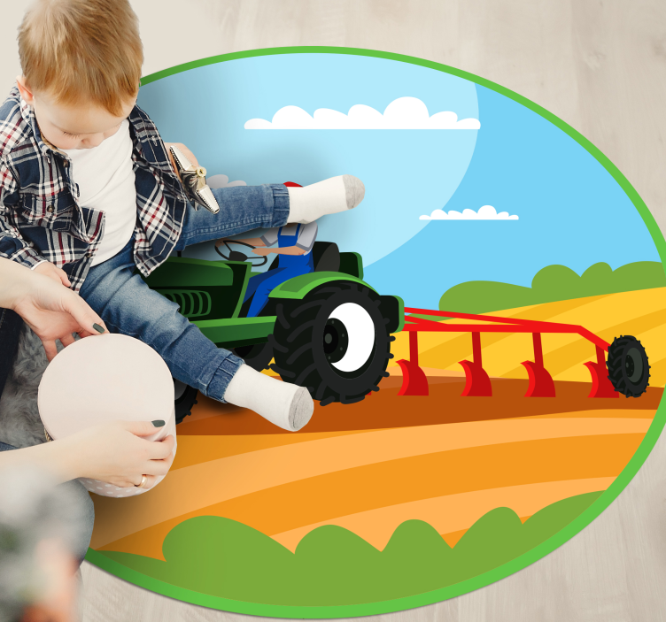 Ploughing Tractor kids vinyl rug - TenStickers