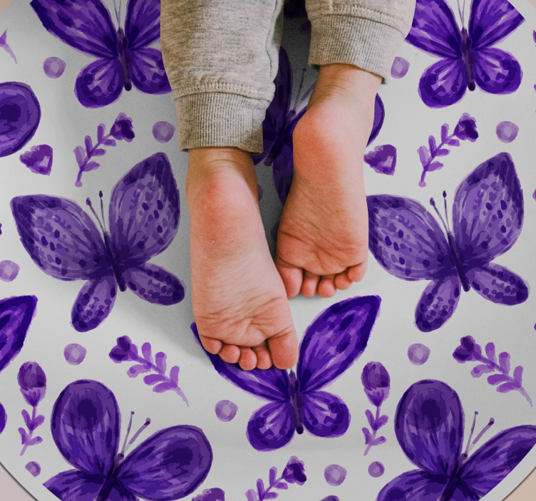 Purple butterflies flying kids vinyl rug - TenStickers