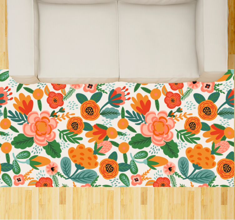 Red and orange folk style pattern floral rug - TenStickers