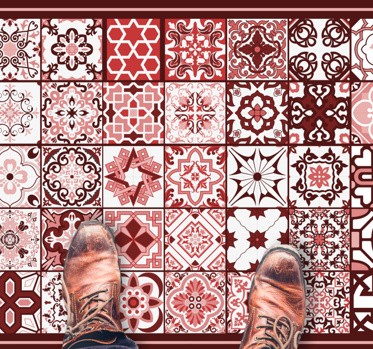 Red and white tile pattern bathroom flooring - TenStickers