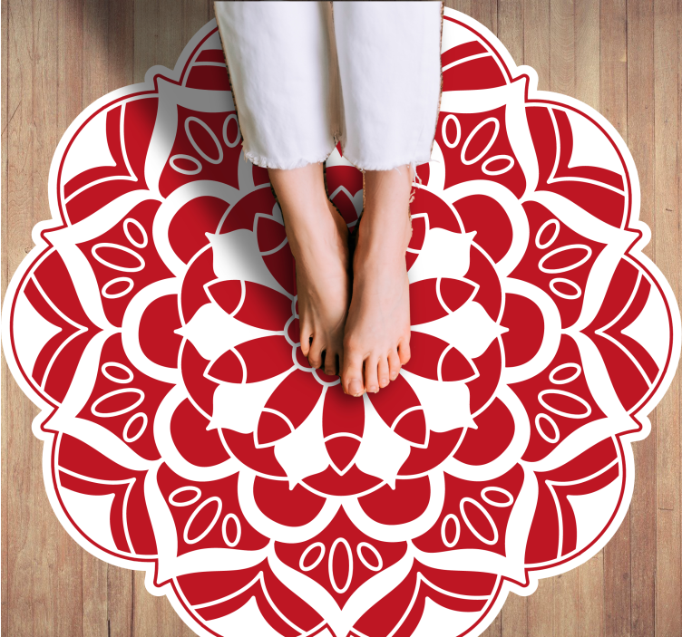 Red Floral Pattern mandala vinyl rug - TenStickers