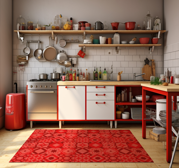 red tiles  kitchen vinyl rug - TenStickers