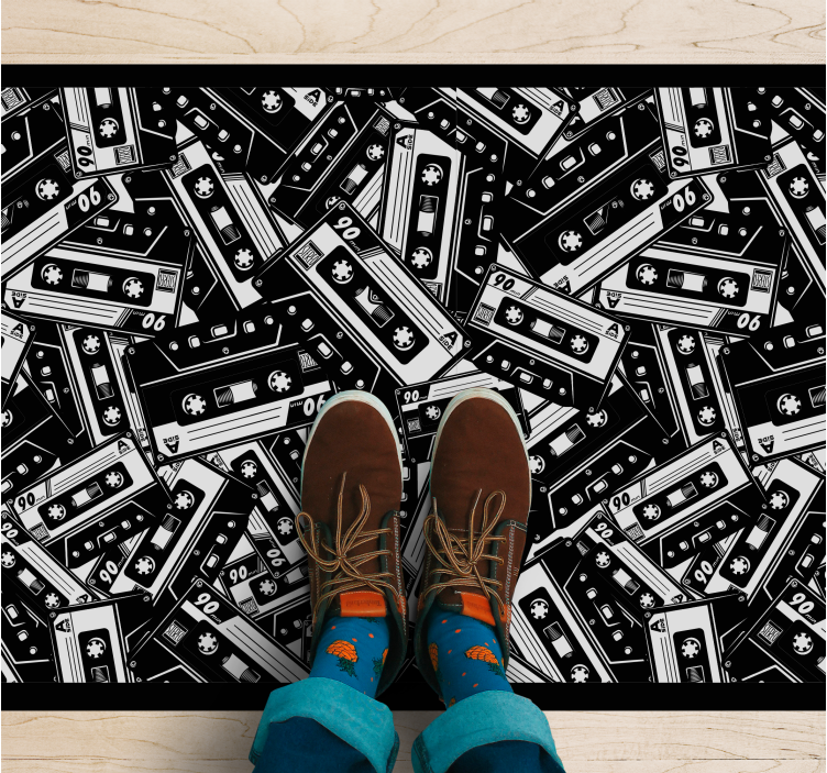 Retro Cassette Pattern teenage bedroom vinyl rug - TenStickers