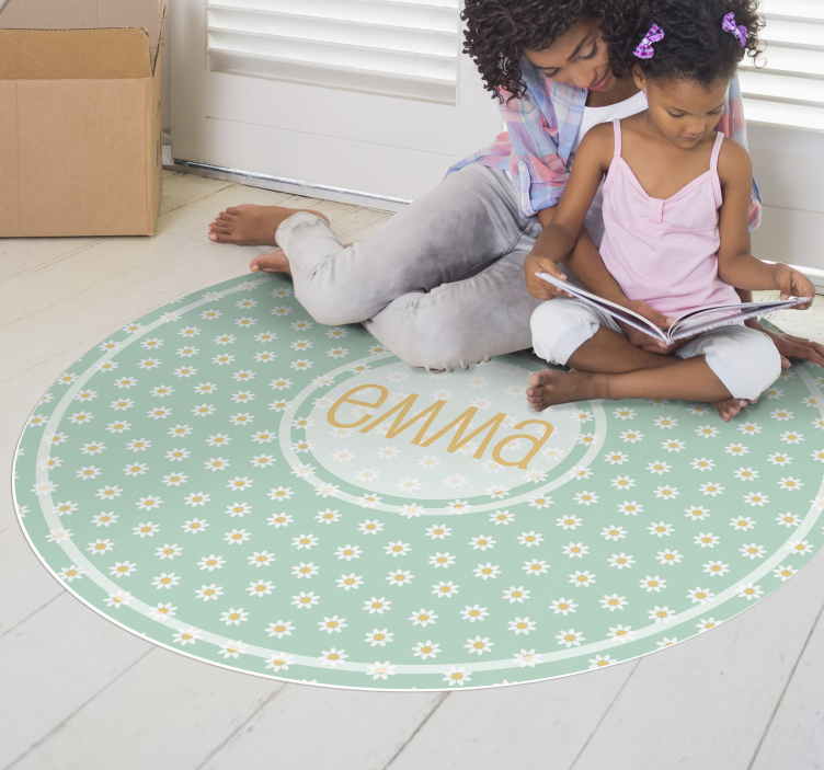 round daisies kids  vinyl rug with name - TenStickers