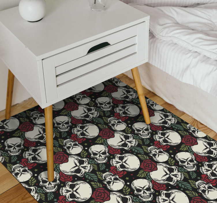 Skull rose pattern halloween vinyl rug - TenStickers