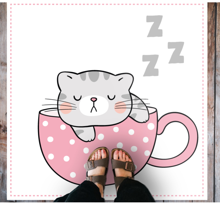 Sleeping cat cup kids vinyl rug - TenStickers