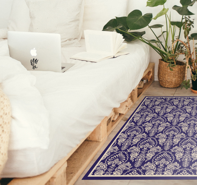 Sophisticated Damask Motif tile vinyl rug - TenStickers