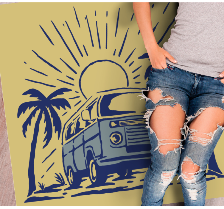 Surf Van cute illustration modern rug - TenStickers