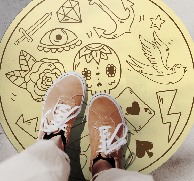 Tattoo symbols teenage bedroom vinyl rug - TenStickers