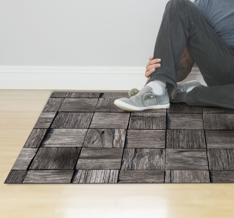 Grey squares design wood effect vinyl rug - TenStickers