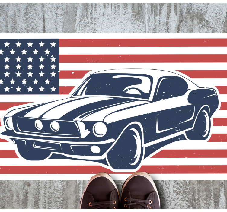 US flag and automobile teenage bedroom vinyl rug - TenStickers