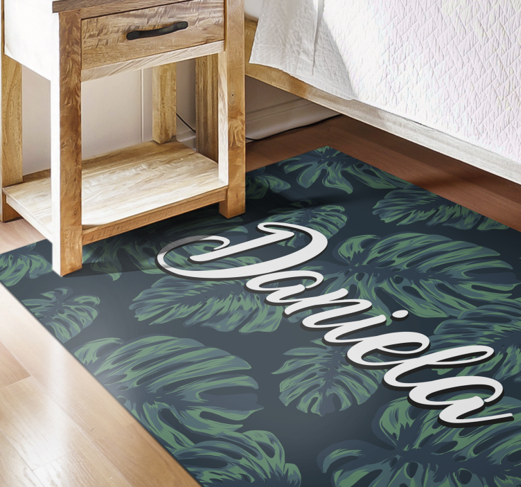 Tropical leaves with name teenage bedroom vinyl rug - TenStickers