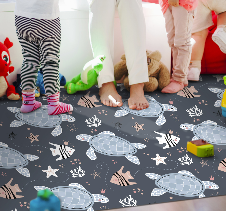 Turtles and fish under sea animal vinyl rug - TenStickers