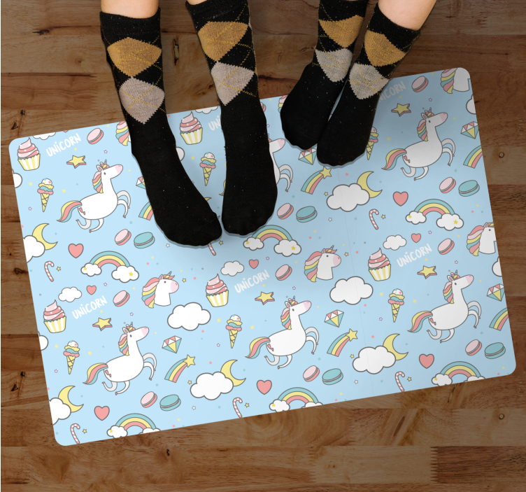 Blue unicorn fantasy kids vinyl rug - TenStickers