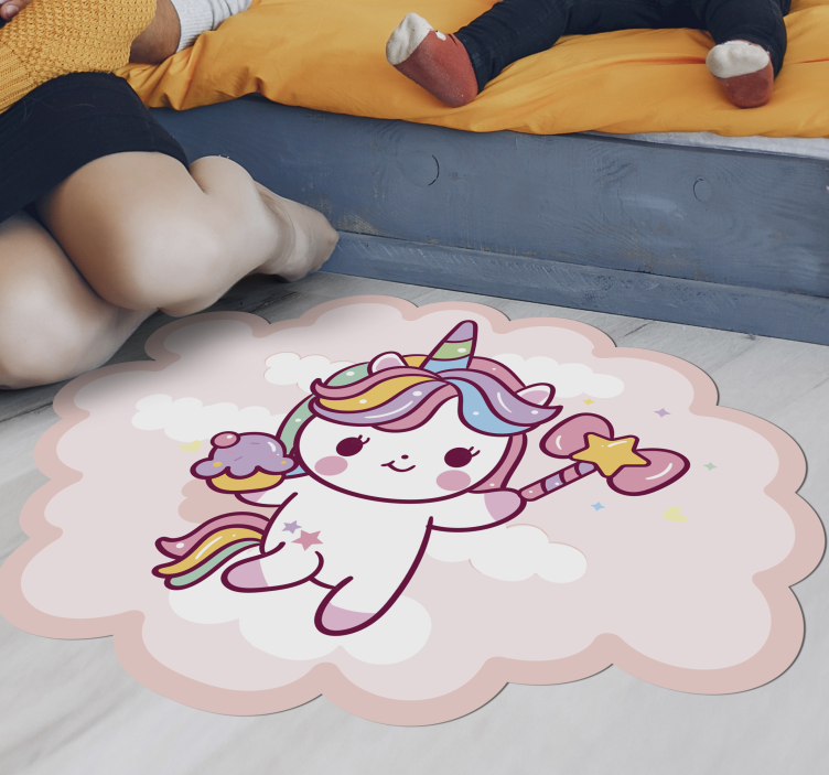 Unicorn holding cupcake and smiling kids rug - TenStickers