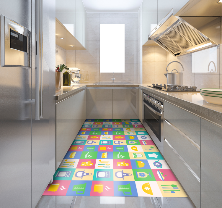 Vibrant Culinary Symbols kitchen vinyl rug - TenStickers