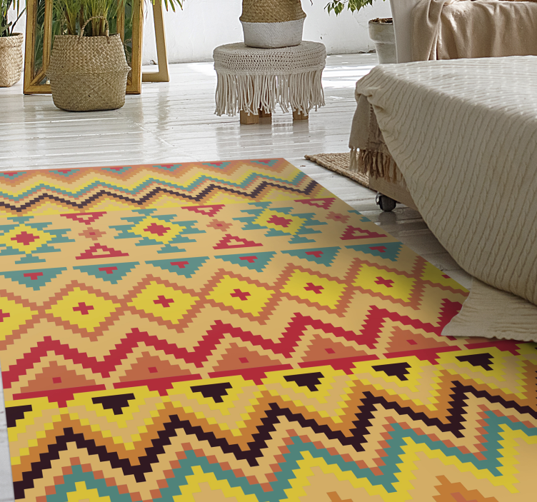 Vibrant Geometric Motif ethnic vinyl rug - TenStickers