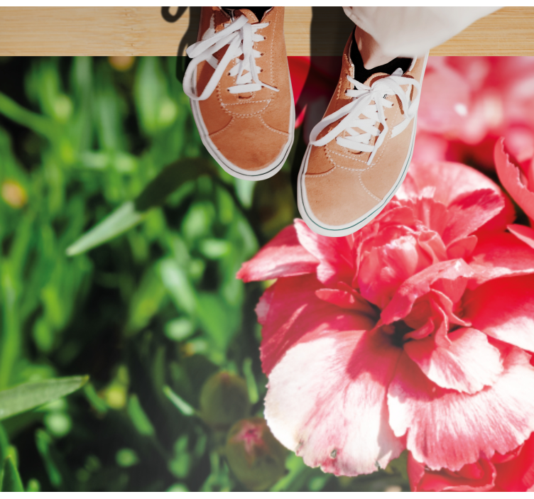 Pink blooms and grass floral vinyl rug - TenStickers