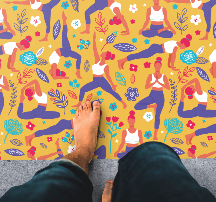 Vibrant Yoga Motifs teenage bedroom vinyl rug - TenStickers